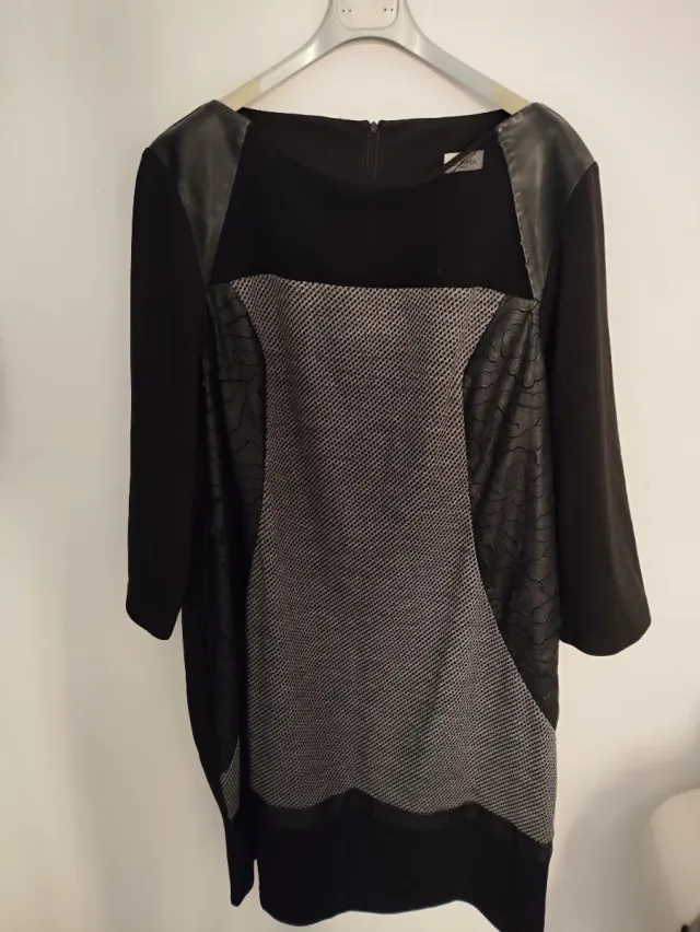 Vestito Sophia nero e grigio con inserti in pelle