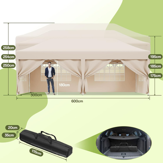 Gazebo 3x6 Pieghevole Impermeabile con 6 Parti Lat