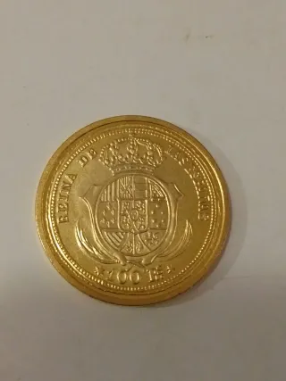 Moneda Isabel II 100 Reales acabado en Oro 24k