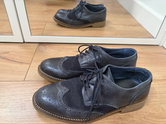 Zapatos Brogue Cuero Azul Marino Hombre