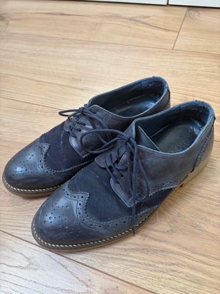 Zapatos Brogue Cuero Azul Marino Hombre