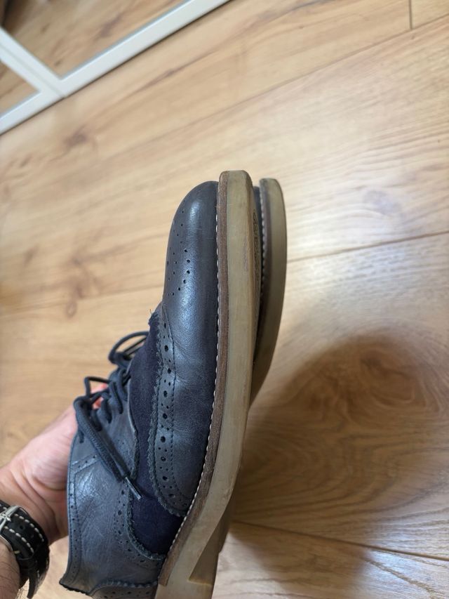 Zapatos Brogue Cuero Azul Marino Hombre