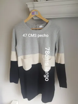 Jersey largo mujer gris, beige y negro Talla única