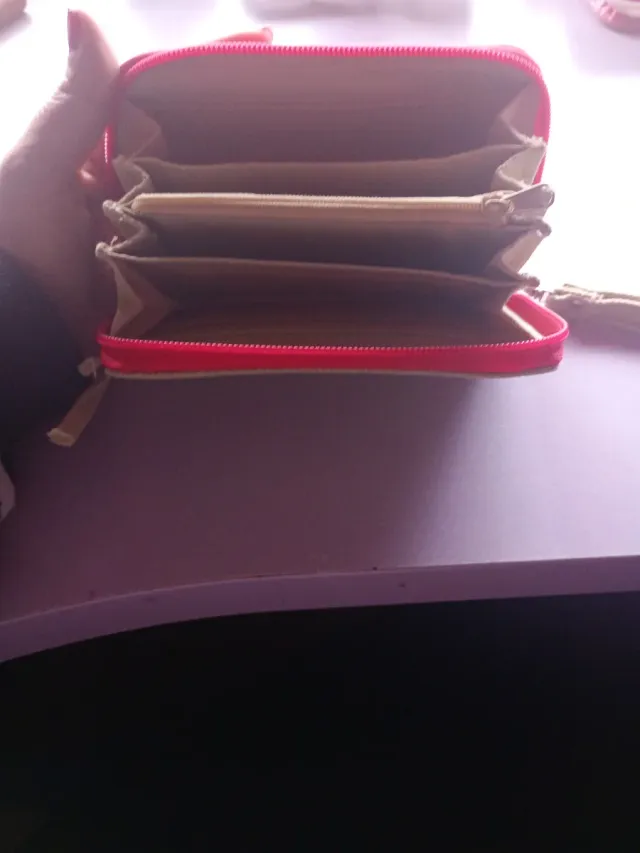 Monedero Cartera Chica Beige y Roja