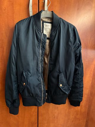 Cazadora Bomber Azul Bershka Forro Raso