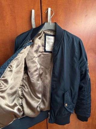 Cazadora Bomber Azul Bershka Forro Raso