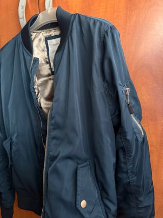 Cazadora Bomber Azul Bershka Forro Raso