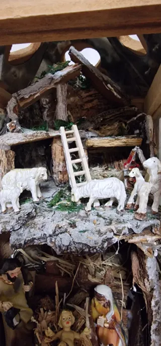 Lanterna Presepe Legno Sughero Vetro Con lucine