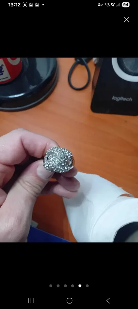 6 Anillos plateados de acero inox con pedrería