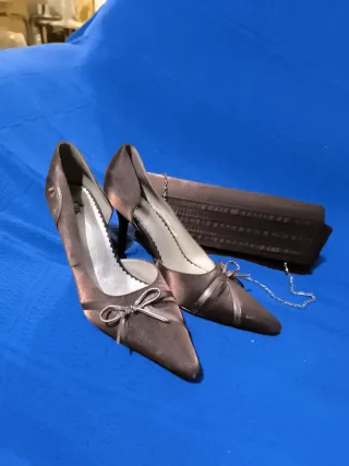 Zapatos y bolso de fiesta marrones