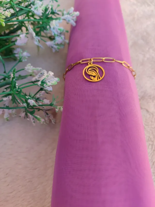 Pulsera Acero Virgen Niña Dorada