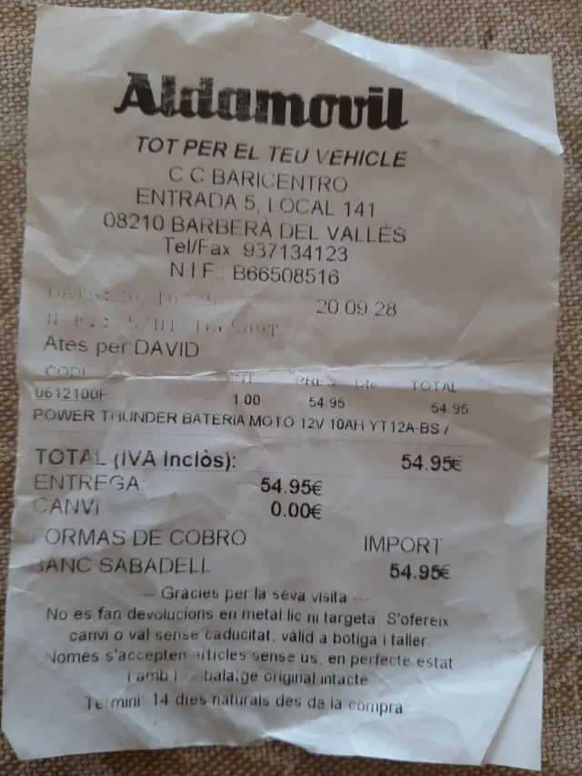 Batería Moto Power Thunder YT12A-BS Nueva