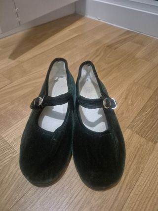 Merceditas terciopelo verde niña