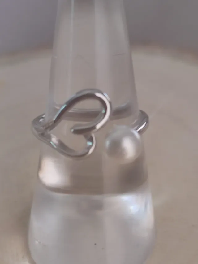 Anillo Corazón Plata Ley Ajustable Perla