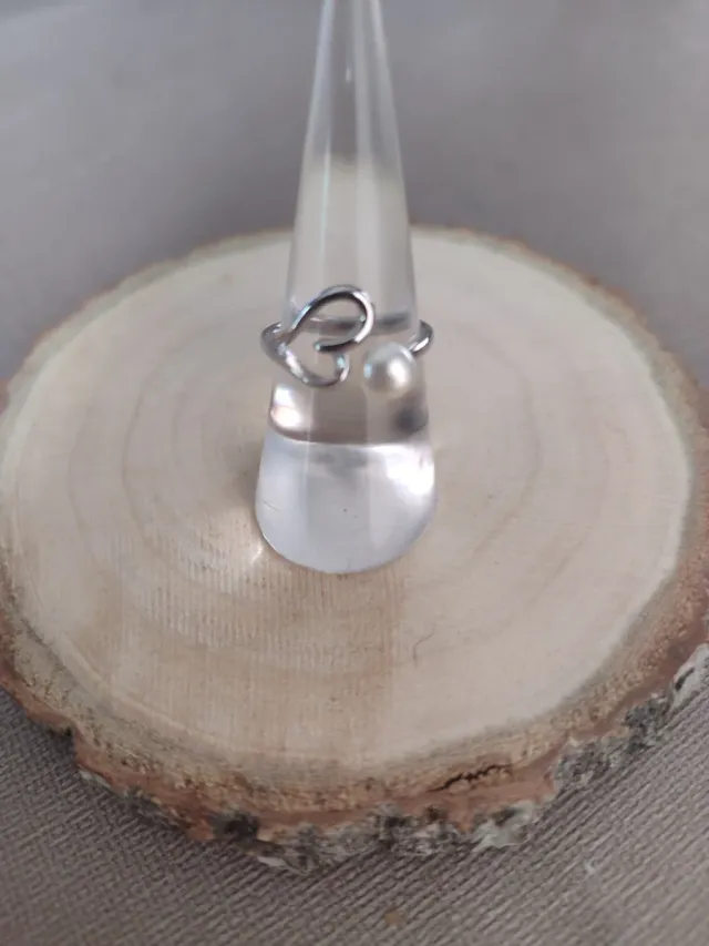 Anillo Corazón Plata Ley Ajustable Perla