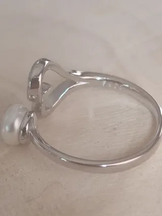 Anillo Corazón Plata Ley Ajustable Perla