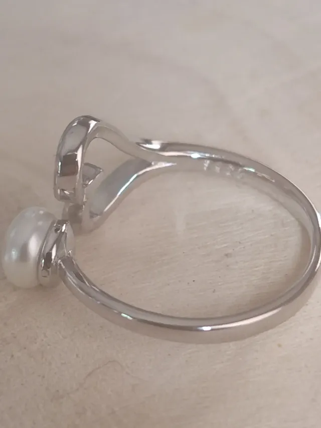 Anillo Corazón Plata Ley Ajustable Perla