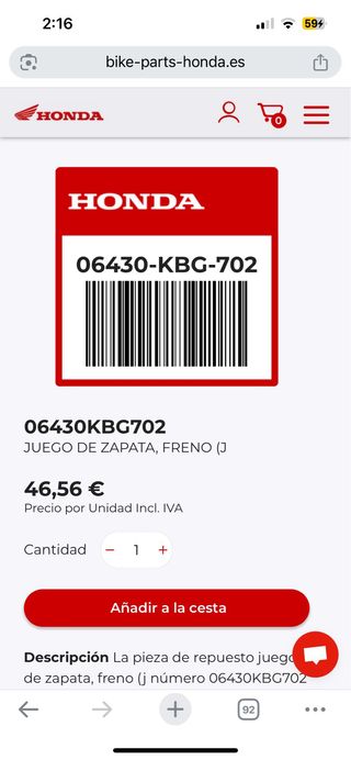 Zapatas de freno Honda 06430-KBG-702