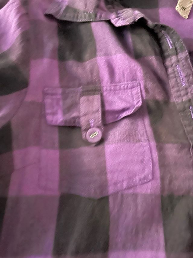 Camisa larga cuadros morado y negro