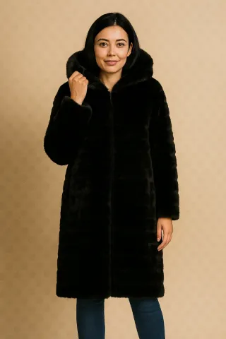 Abrigo acolchado con capucha de pelo