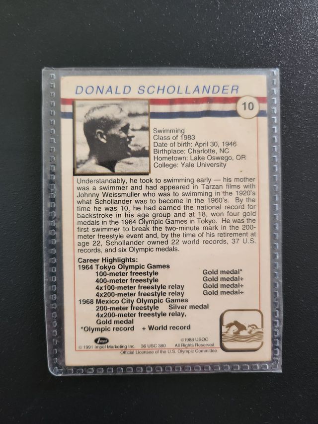 Tarjeta U.S. Olympic Cards Don Schollander