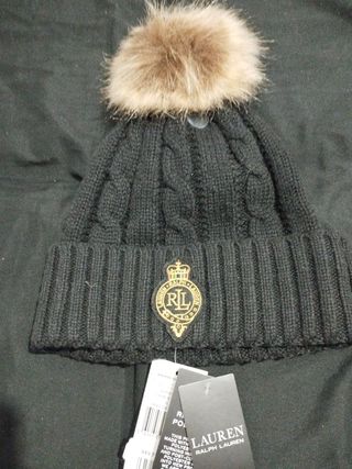 Gorro Ralph Lauren Mujer Negro Pom Pom
