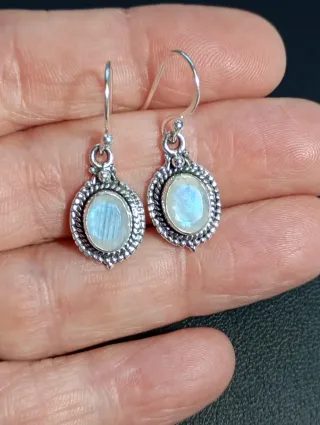 Pendientes Plata Ley Luna Piedra