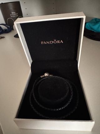 Pulsera Pandora Cuero Trenzado Negra