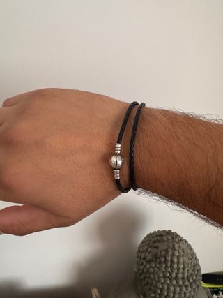 Pulsera Pandora Cuero Trenzado Negra