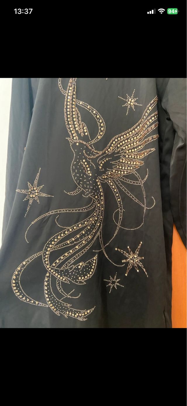 Abito donna nero con decorazioni color oro