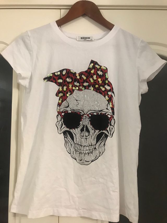 Camiseta MISSKISS Calavera Lentejuelas Talla L