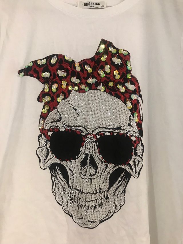 Camiseta MISSKISS Calavera Lentejuelas Talla L