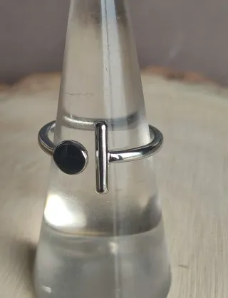 Anillo Plata Ajustable Negro