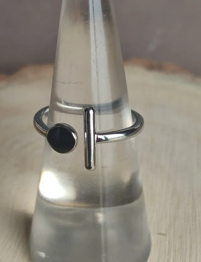 Anillo Plata Ajustable Negro