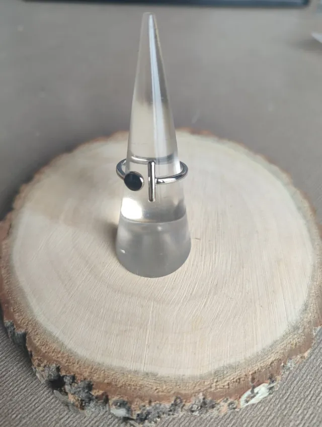 Anillo Plata Ajustable Negro