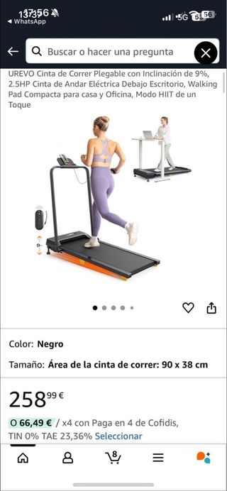 Cinta de Correr Plegable UREVO 2.5HP