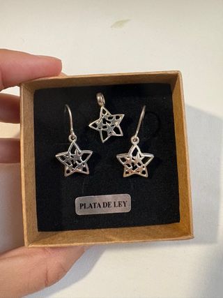 Conjunto Plata Ley Estrellas Pendientes Colgante