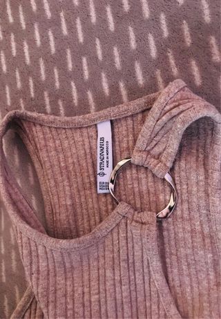 Vestido de punto gris y  rosa palido