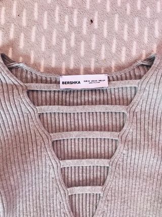 Vestido de punto gris y  rosa palido