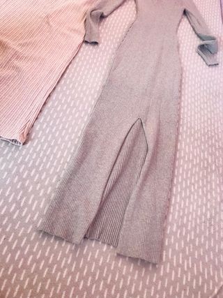 Vestido de punto gris y  rosa palido