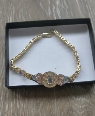 Pulsera Virgen de Guadalupe Balado en Oro Tricolor