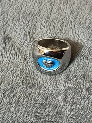 Anillo Acero Corazón Azul