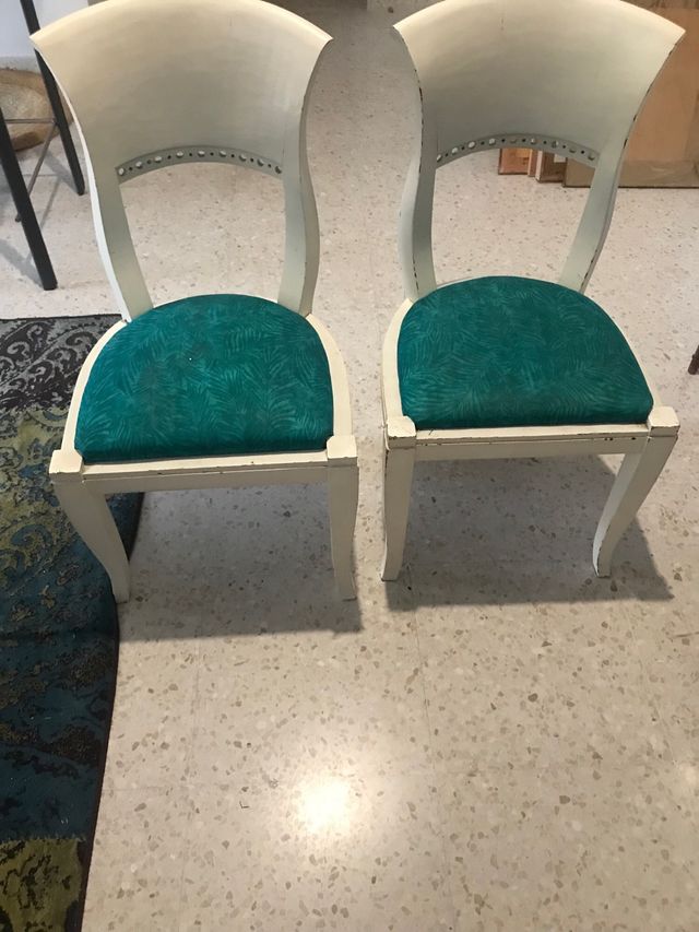 2 Sillas Madera Tapizado Verde