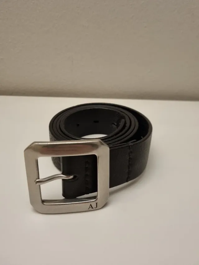 Cintura Armani Jeans Pelle Nera Fibbia Argento