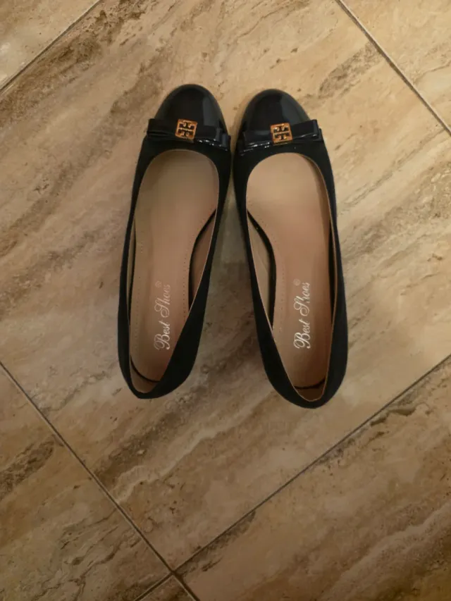 Zapatos mujer salón azul marino charol y ante