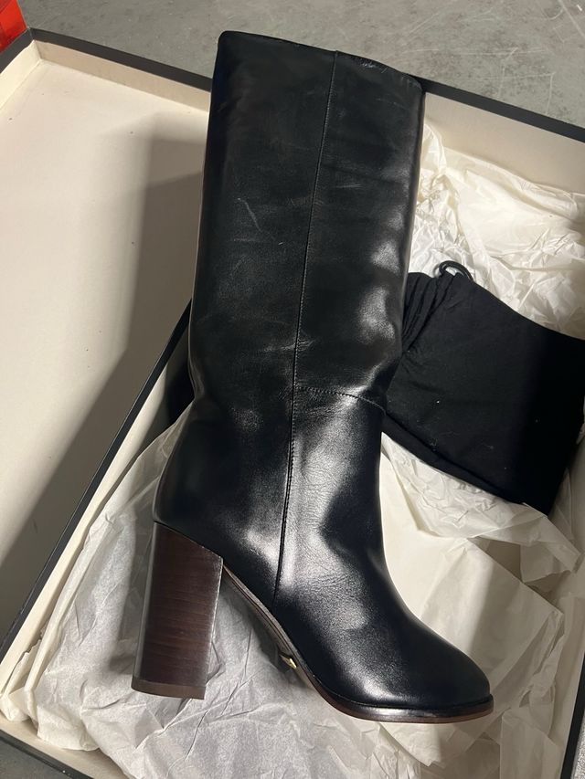 Botas altas piel Massimo Dutti negras