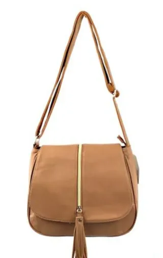 Bolso bandolera marrón con cremallera dorada