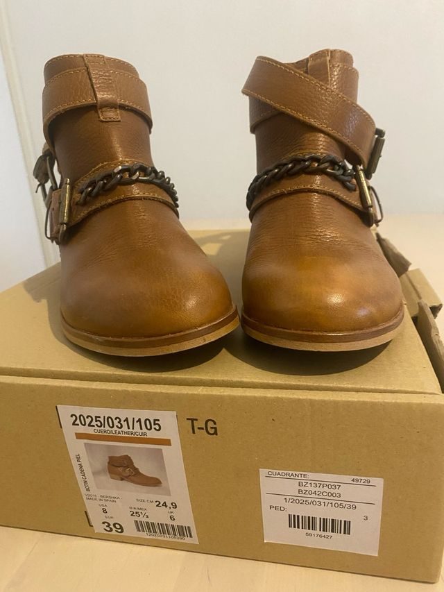 Botines Zara Cadena Piel Marrón Talla 39
