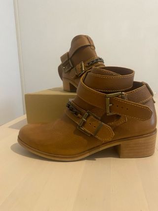 Botines Zara Cadena Piel Marrón Talla 39