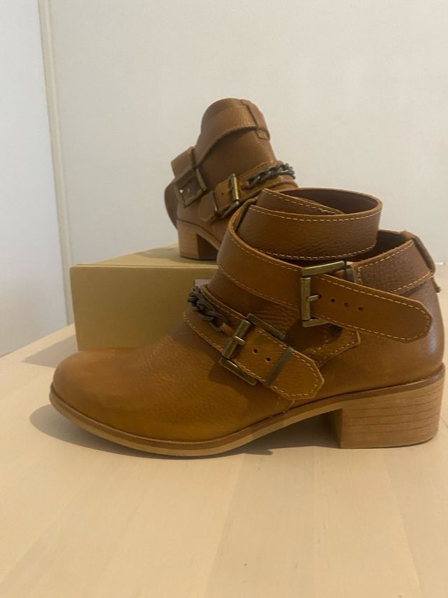 Botines Zara Cadena Piel Marrón Talla 39